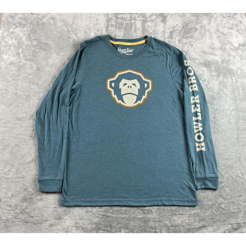 Howler Bros Shirt Mens Large Blue Long Sleeve Logo Graphic Monkey Tee READ